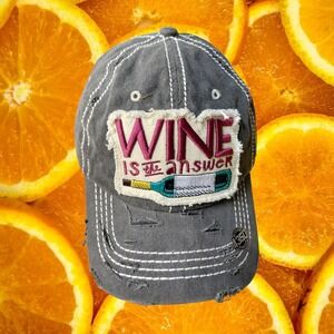 4350 District Womens Gray‎ Wine Is The Answer Distressed Baseball Cap